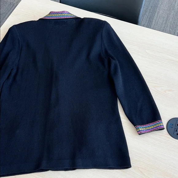 St. John by Marie Gray black colorful v neck knit blazer sequins embellishments - Picture 11 of 13